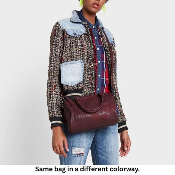 Desigual Medium Embroidered Faux Leather Handbag in Brown | Lyst DESIGUAL Brown Vegan Leather Embroidered Shoulder Crossbody‎ Purse Bag Handbag